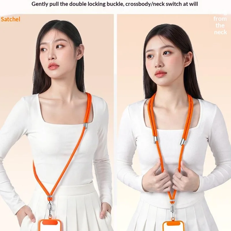1.5m Adjustable Phone Lanyard Crossbody Neck Strap 360° Rotating Buckle with Stainless Steel Tether Tab, 7mm Diameter - Orange