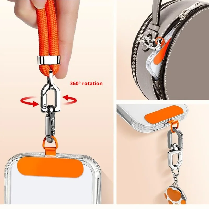 1.5m Adjustable Phone Lanyard Crossbody Neck Strap 360° Rotating Buckle with Stainless Steel Tether Tab, 7mm Diameter - Orange