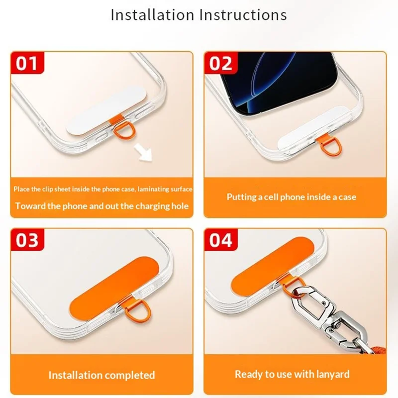 1.5m Adjustable Phone Lanyard Crossbody Neck Strap 360° Rotating Buckle with Stainless Steel Tether Tab, 7mm Diameter - Orange