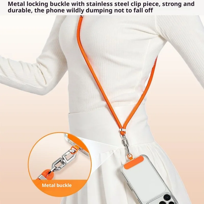 1.5m Adjustable Phone Lanyard Crossbody Neck Strap 360° Rotating Buckle with Stainless Steel Tether Tab, 7mm Diameter - Black