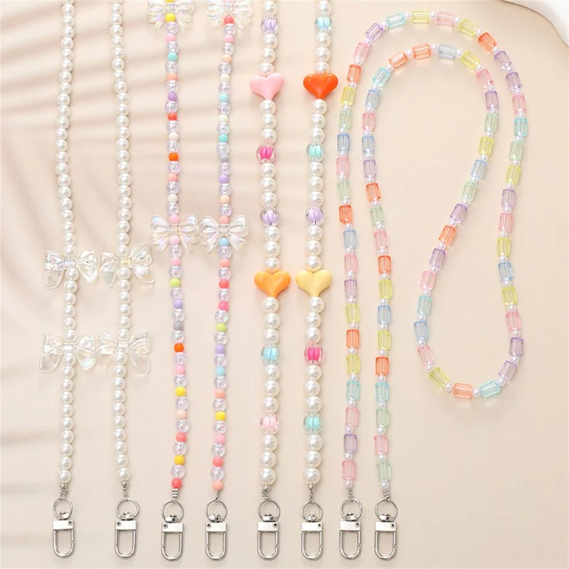 122 cm Chaîne Portative pour Téléphone avec Cœur et Papillon en Perles, Sacoche Portée Épaule, Accessoire Décoratif - K034 Bow