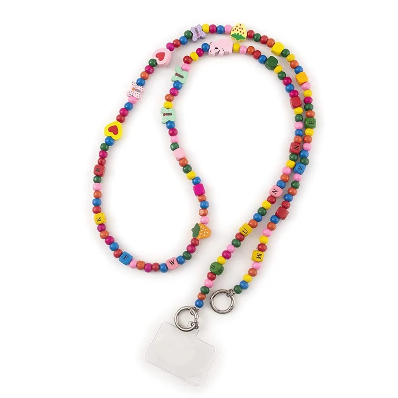 120cm Beaded Phone Lanyard Colorful Heart Charm Crossbody Phone Strap Chain Strap with Tether Tab