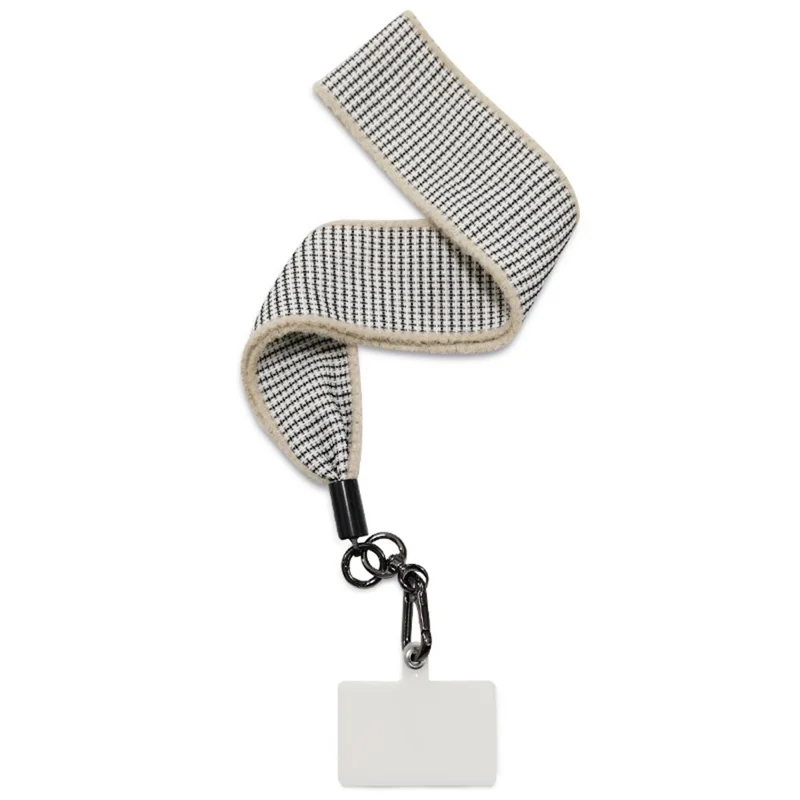 Sznurek do telefonu na szyję z zaślepką, uniwersalny sznurek do telefonu, pluszowy sznurek w kratkę z zaślepką - Czarny