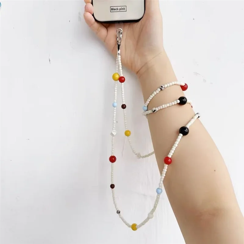 120 cm Umhängeschlaufe für Handy Bunte Perlenkette Handyhalterung Tragbares Handy-Zubehör mit Befestigungsklammer