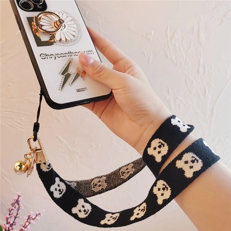 Mobile Phone Lanyard Bear Prints Cotton Phone Strap Pendant Phone Tether Lanyard Key Chain Strap - Khaki