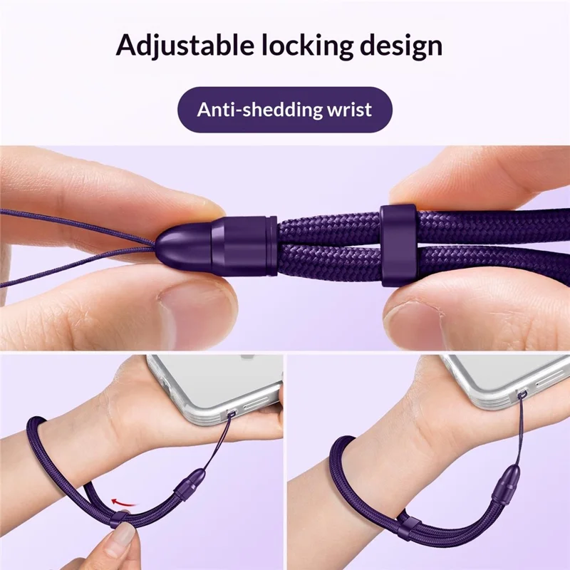 Laccetto da Polso Autobloccante da 30 cm con Connettore a Proiettile, Cordino Regolabile in Corda di Poliestere da 6 mm - Viola Scuro