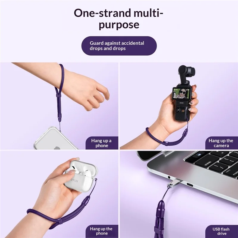 Laccetto da Polso Autobloccante da 30 cm con Connettore a Proiettile, Cordino Regolabile in Corda di Poliestere da 6 mm - Viola Scuro