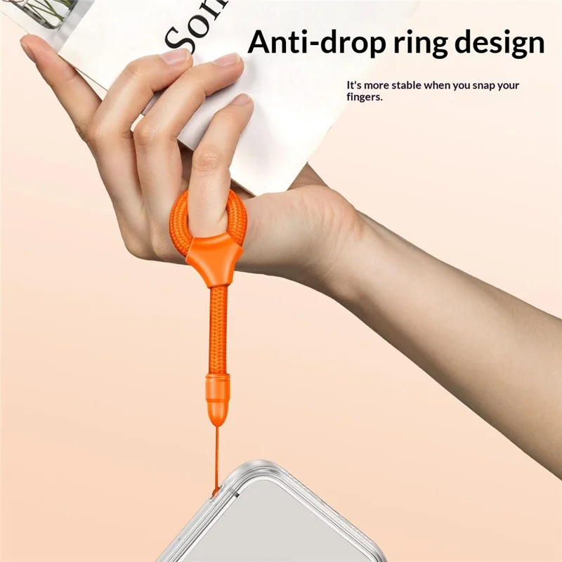 10cm Mini Finger Ring Rope Self-locking Phone Lanyard Adjustable Anti-drop Strap for Smartphone - Orange