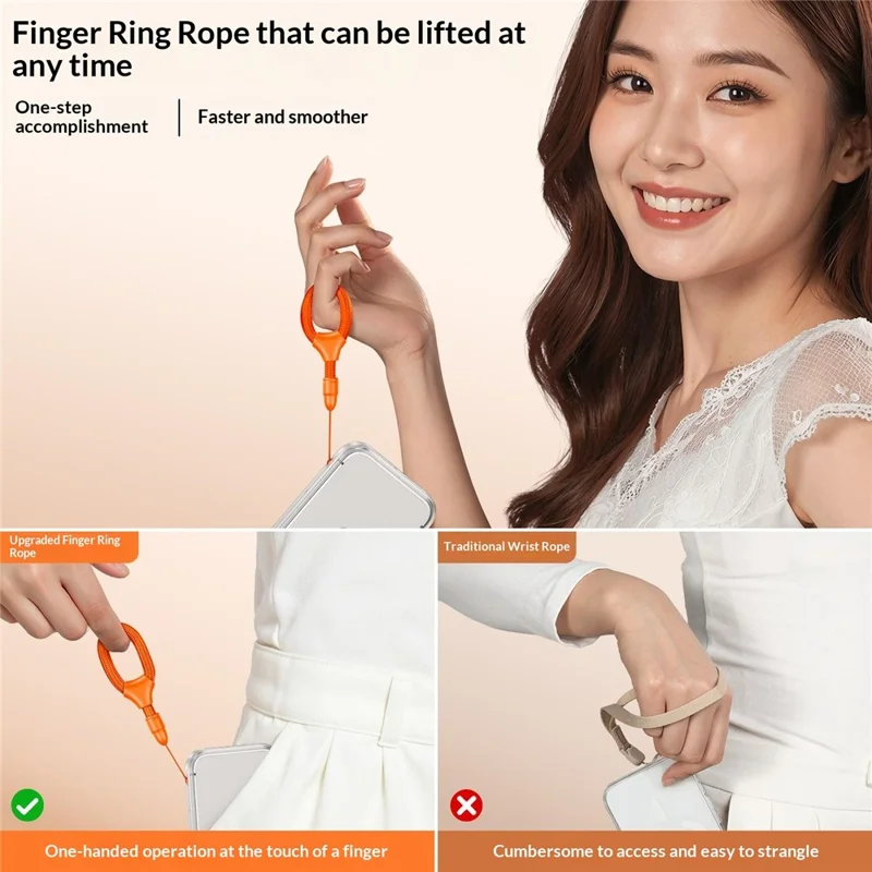 10cm Mini Finger Ring Rope Self-locking Phone Lanyard Adjustable Anti-drop Strap for Smartphone - Orange