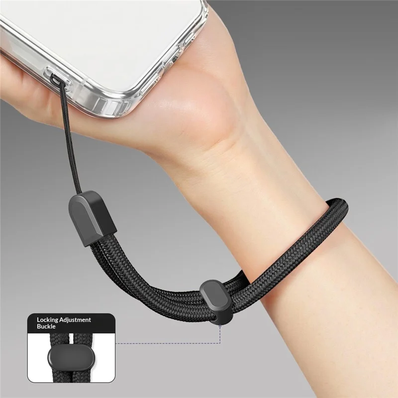 Llavero para Teléfono de 30 cm, Cuerda de Poliéster de 6 mm, Correa de Muñeca con Cierre Automático y Protección Cuadrada para Teléfono, Cámara, Auriculares - Negro