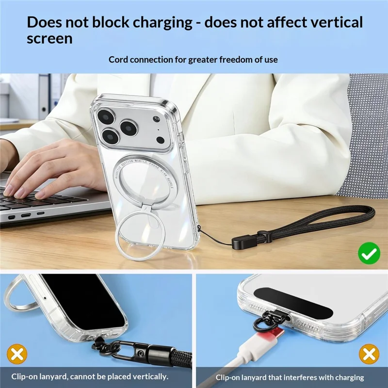 Llavero para Teléfono de 30 cm, Cuerda de Poliéster de 6 mm, Correa de Muñeca con Cierre Automático y Protección Cuadrada para Teléfono, Cámara, Auriculares - Negro