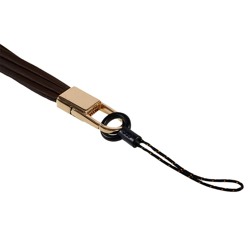 20cm Universal Cell Phone Case Hand Strap Wrist Lanyard Leather Strap for Name Tag / Keys - Dark Brown