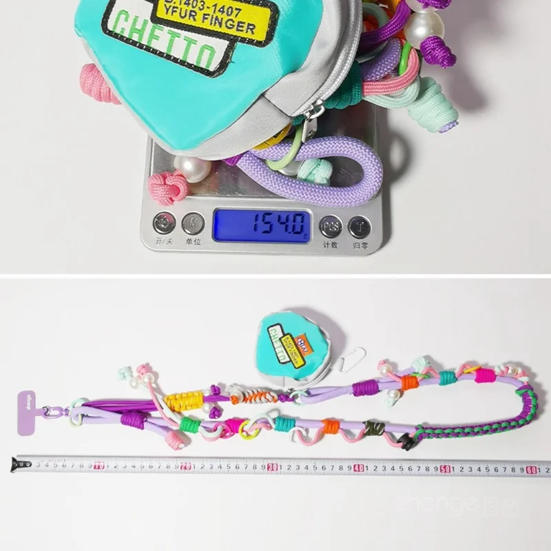 120cm Phone Strap 3-in-1 Adjustable Crossbody Woven Lanyard Neck Strap with Pouch / Tether Tab for Mobile Phone