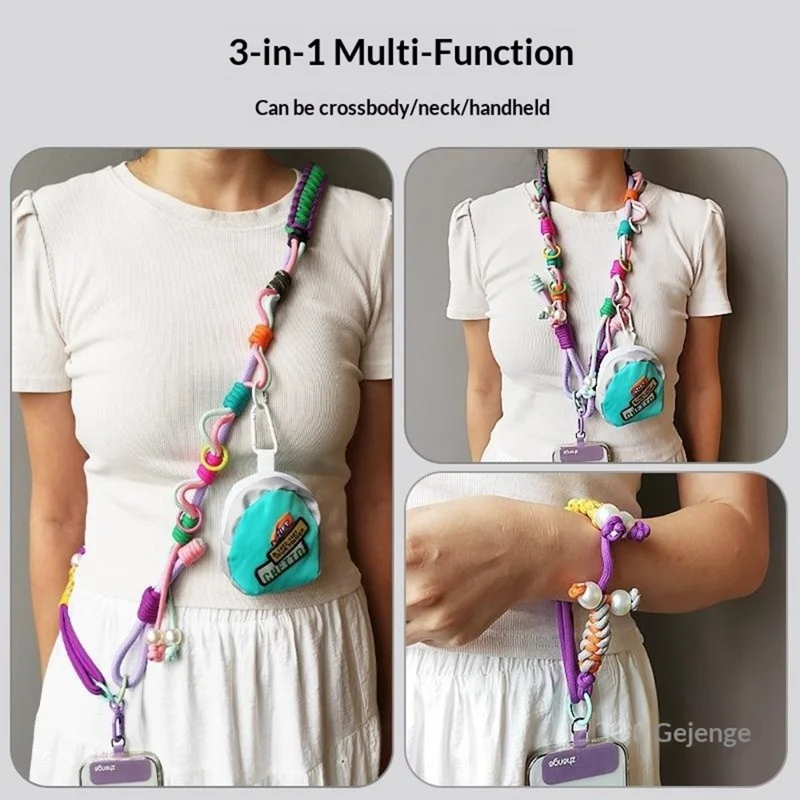 120cm Phone Strap 3-in-1 Adjustable Crossbody Woven Lanyard Neck Strap with Pouch / Tether Tab for Mobile Phone