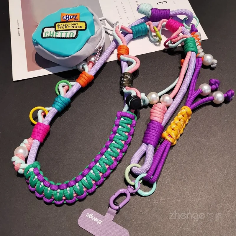 120cm Phone Strap 3-in-1 Adjustable Crossbody Woven Lanyard Neck Strap with Pouch / Tether Tab for Mobile Phone
