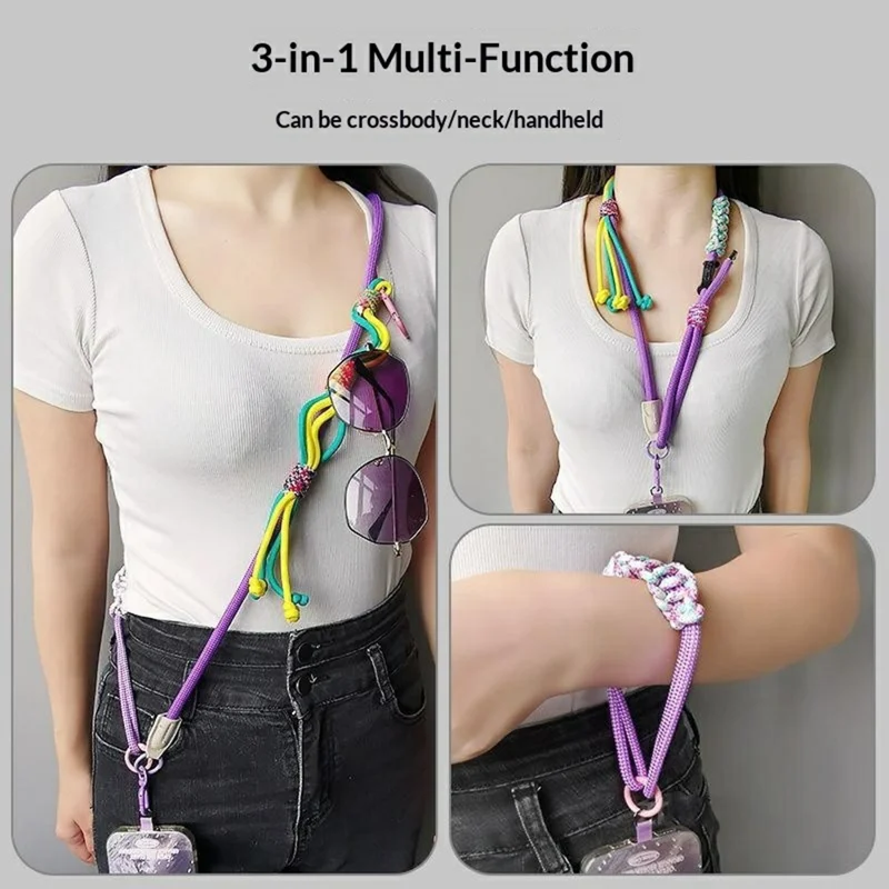 120cm Crossbody Phone Lanyard 3-in-1 Adjustable Neck Strap Wrist Strap with Mini Storage Pouch / Tether Tab - Orange+Colorful