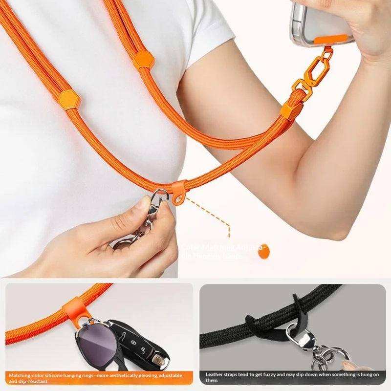 150cm Phone Lanyard Neck Strap Adjustable Crossbody Cord with Stainless Steel Tether Tab - Orange