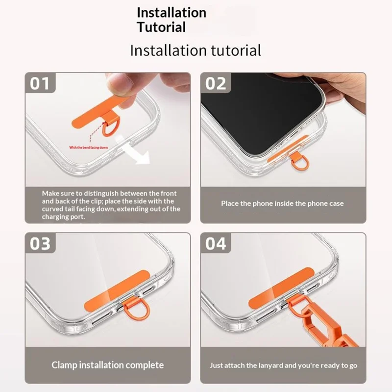 150cm Phone Lanyard Neck Strap Adjustable Crossbody Cord with Stainless Steel Tether Tab - Orange