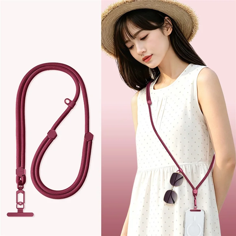 Correa para teléfono de 150 cm Correa para el cuello Ajustable Cordón cruzado con Gancho de acero inoxidable - Rojo vino