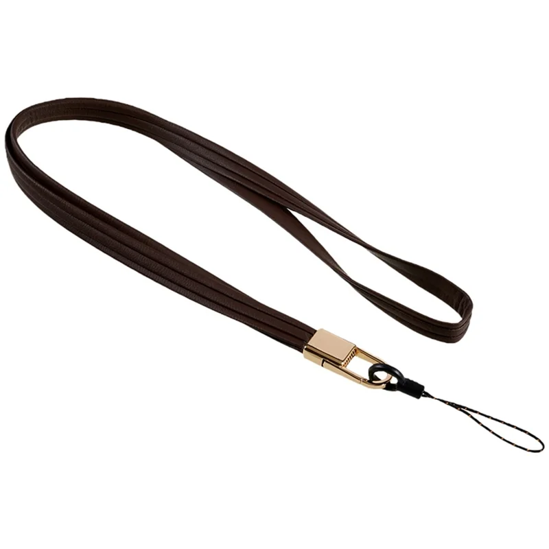 45cm Leather Neck Strap for Name Tag / Keys Universal Cell Phone Case Hanging Neck Lanyard - Dark Brown