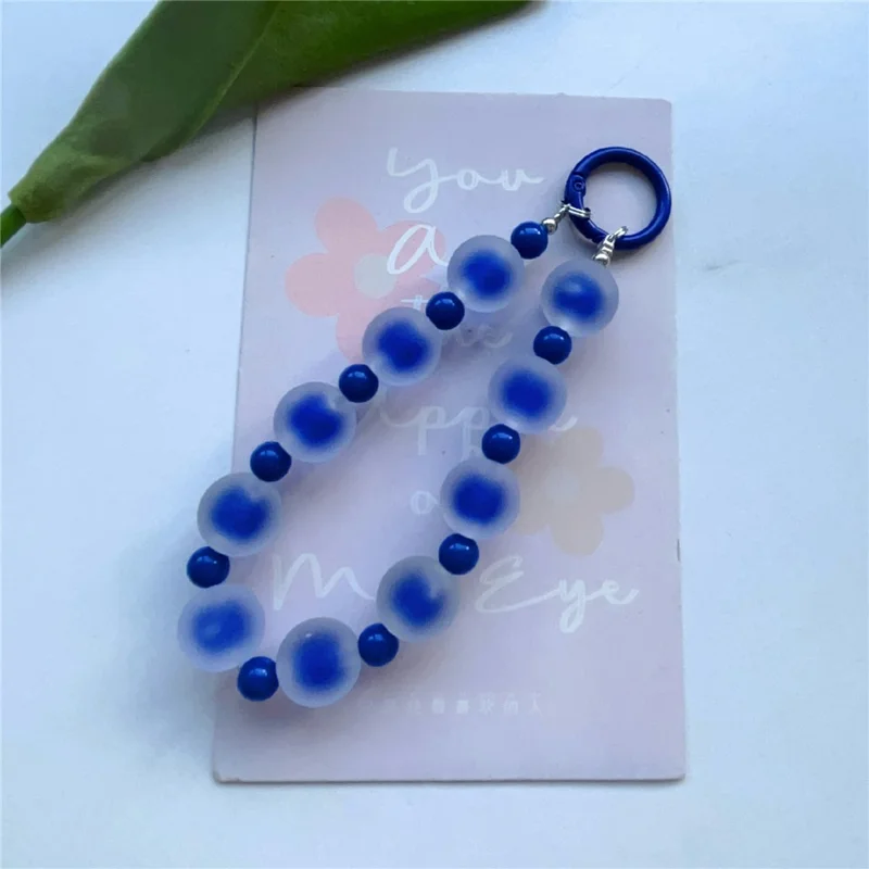 14cm Colorful Beaded Phone Lanyard Anti-loss Wrist Strap Keychain Bag Charm with Clear Tether Tab - Sapphire