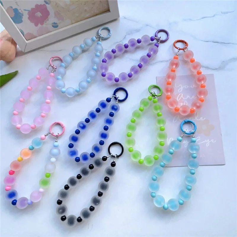 14cm Colorful Beaded Phone Lanyard Anti-loss Wrist Strap Keychain Bag Charm with Clear Tether Tab - Sapphire