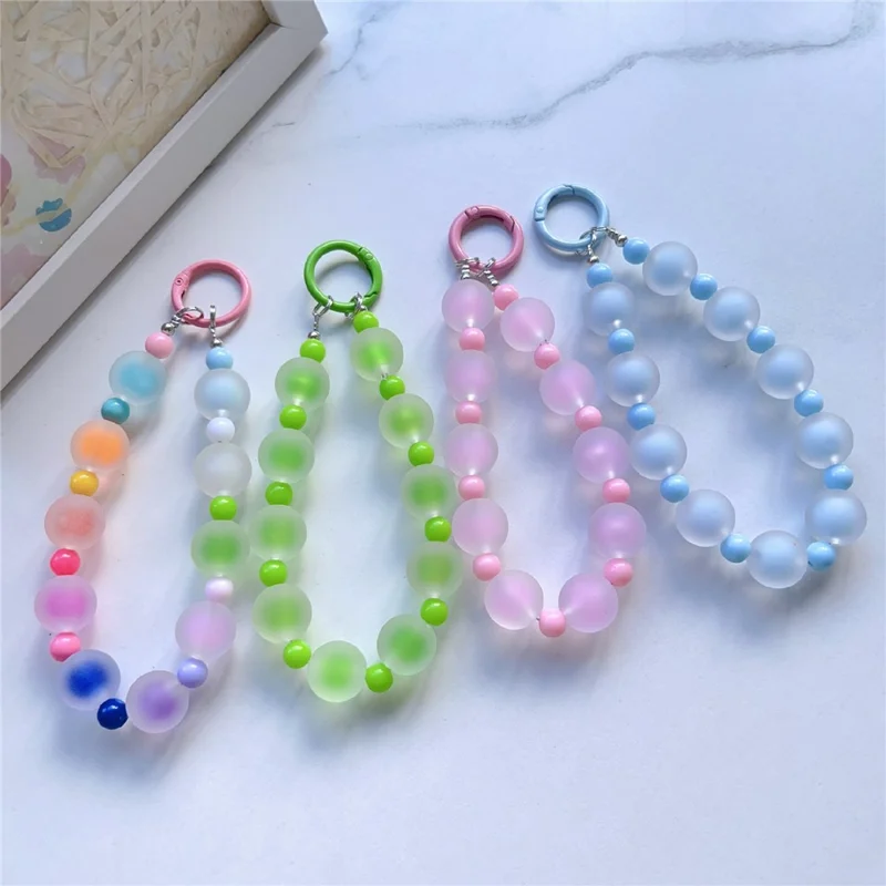14cm Colorful Beaded Phone Lanyard Anti-loss Wrist Strap Keychain Bag Charm with Clear Tether Tab - Sapphire