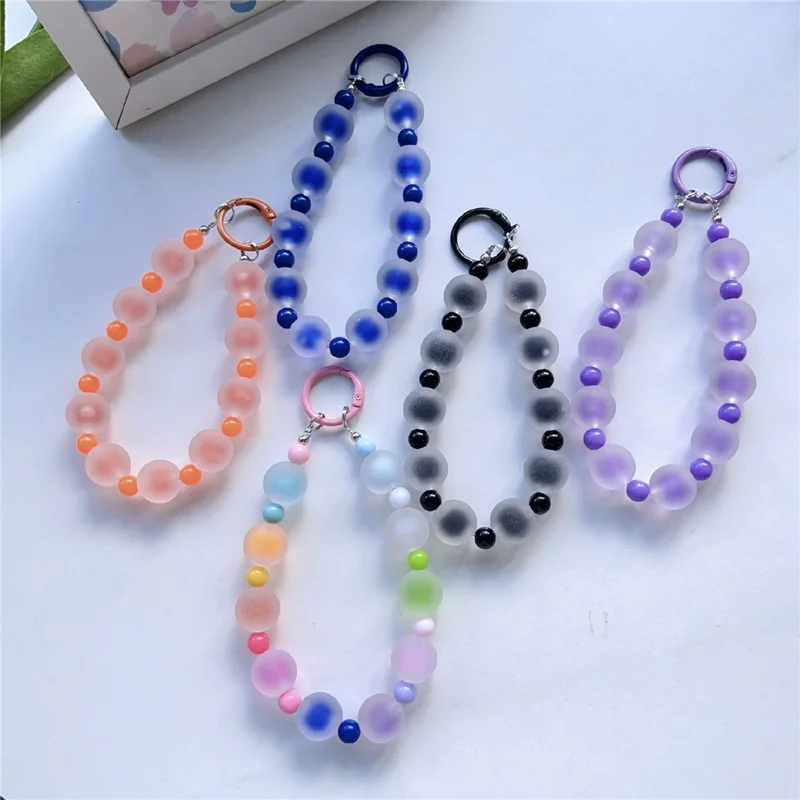14cm Colorful Beaded Phone Lanyard Anti-loss Wrist Strap Keychain Bag Charm with Clear Tether Tab - Sapphire