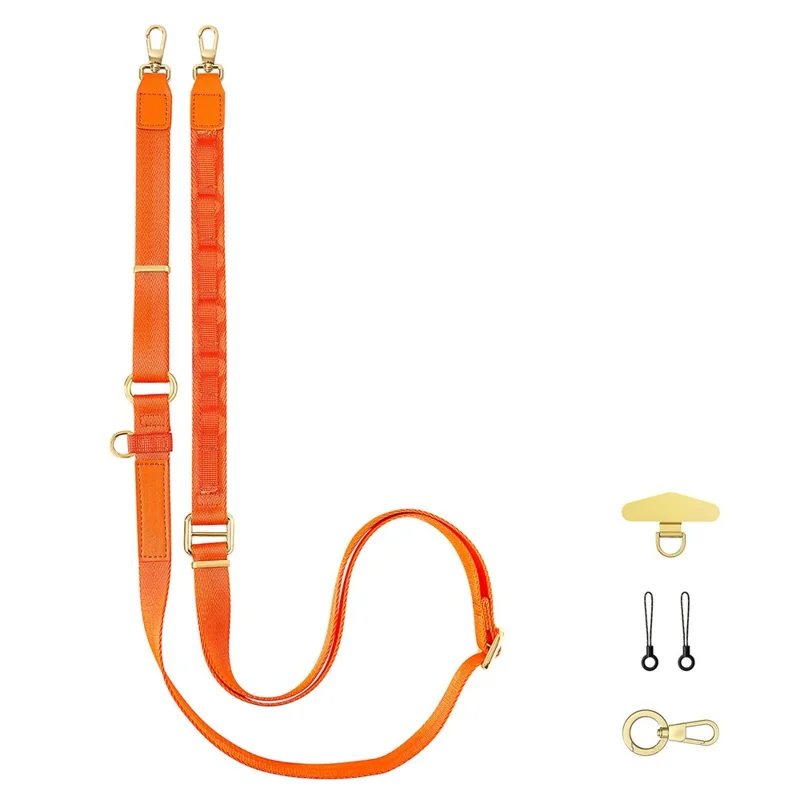 150cm 3-in-1 Crossbody Phone Lanyard Adjustable Polyester Flat Webbing Neck Strap Wrist Rope with Metal Buckles - Orange