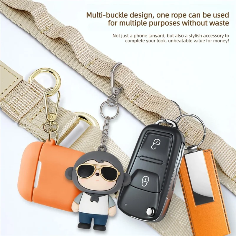 150cm 3-in-1 Crossbody Phone Lanyard Adjustable Polyester Flat Webbing Neck Strap Wrist Rope with Metal Buckles - Orange