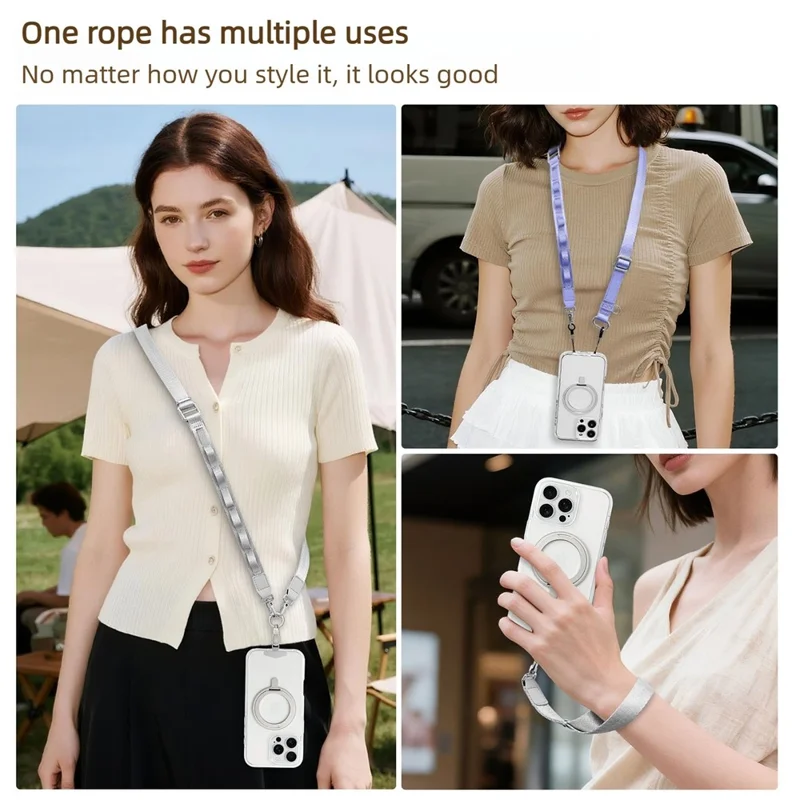 150cm 3-in-1 Crossbody Phone Lanyard Adjustable Polyester Flat Webbing Neck Strap Wrist Rope with Metal Buckles - Orange