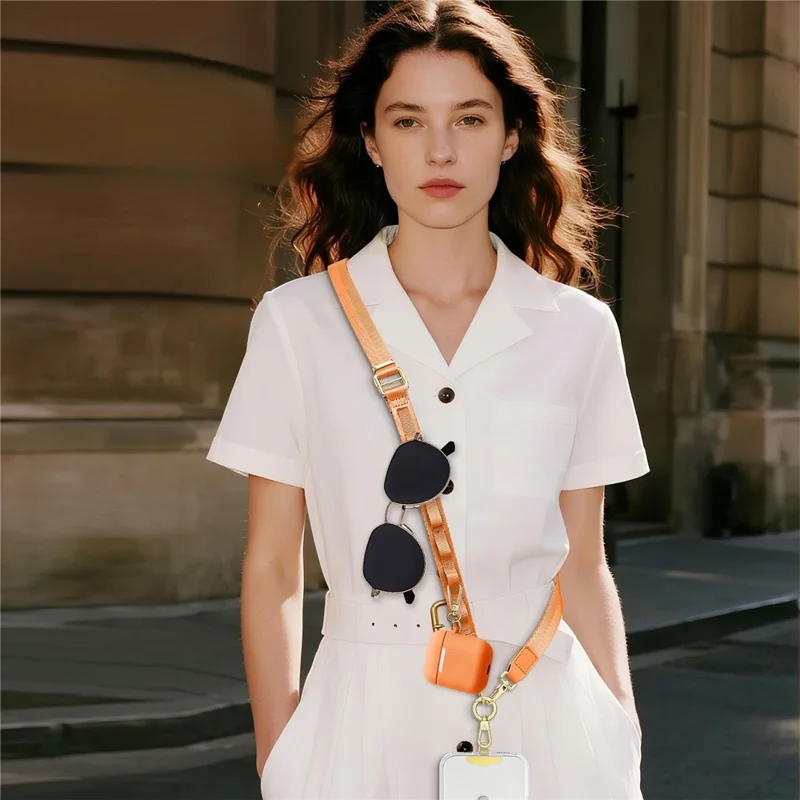 150cm 3-in-1 Crossbody Phone Lanyard Adjustable Polyester Flat Webbing Neck Strap Wrist Rope with Metal Buckles - Orange