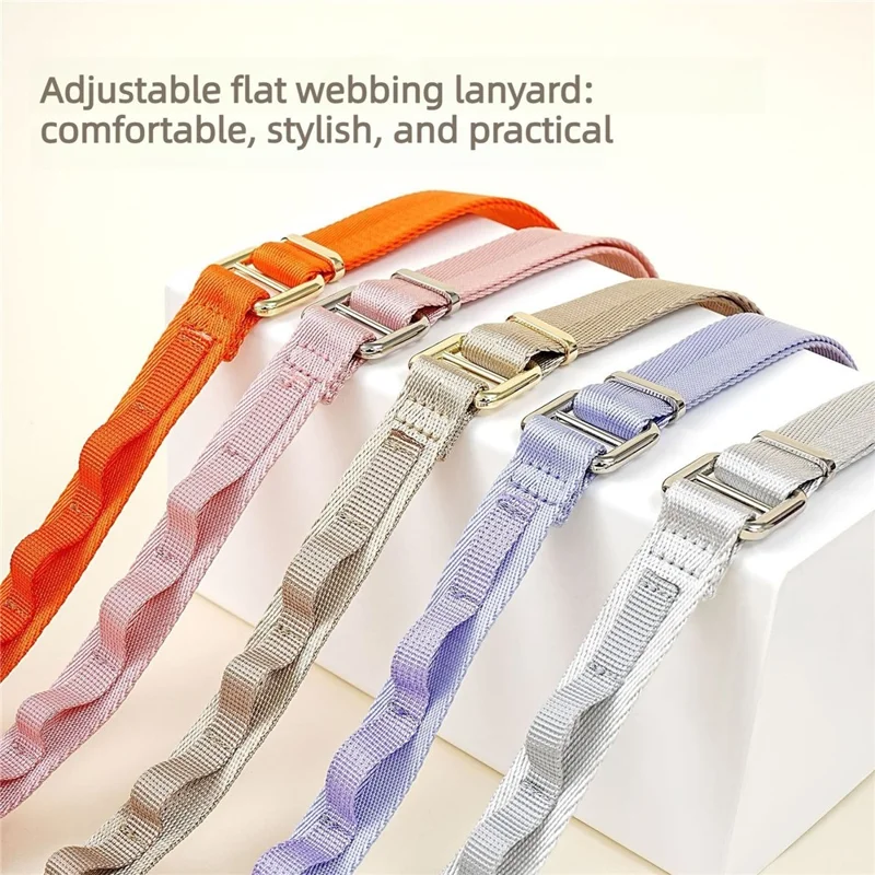 150cm 3-in-1 Crossbody Phone Lanyard Adjustable Polyester Flat Webbing Neck Strap Wrist Rope with Metal Buckles - Orange
