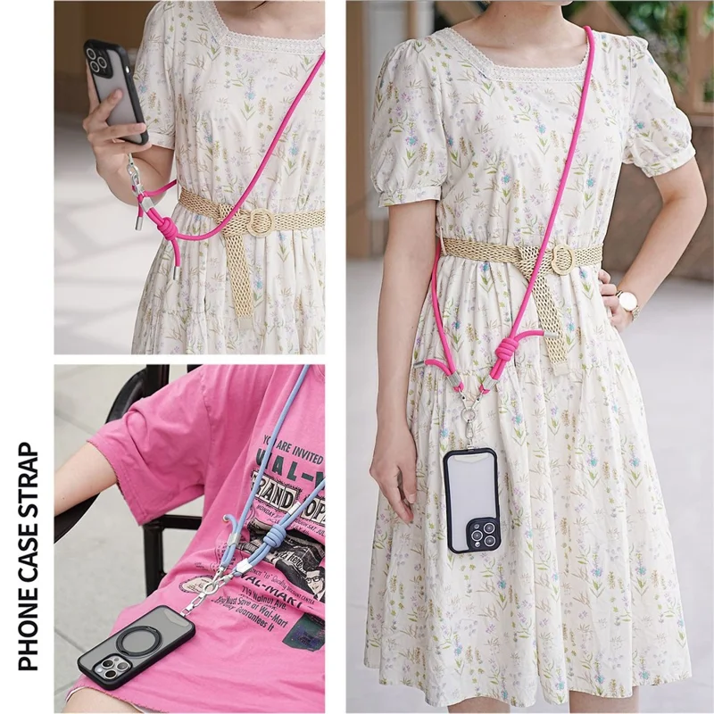180cm Phone Strap Adjustable Crossbody Lanyard Braided Nylon Neck Strap with Tether Tab - Baby Blue