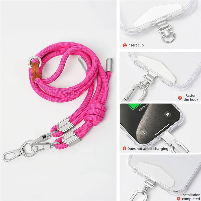 180cm Phone Strap Adjustable Crossbody Lanyard Braided Nylon Neck Strap with Tether Tab - Baby Blue