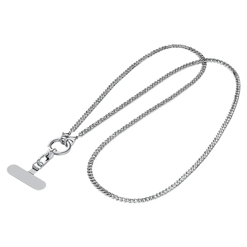 120cm Rotatable Metal Chain Phone Lanyard Crossbody Neck Strap with Tether Tab - Silver