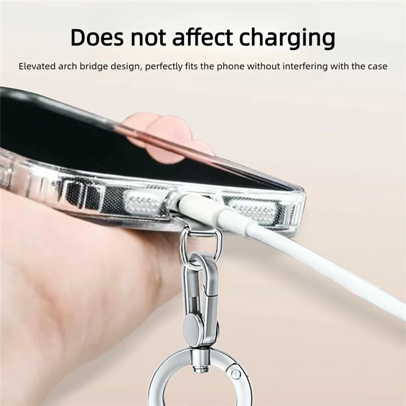 120cm Rotatable Metal Chain Phone Lanyard Crossbody Neck Strap with Tether Tab - Silver