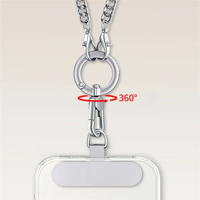 120cm Rotatable Metal Chain Phone Lanyard Crossbody Neck Strap with Tether Tab - Silver