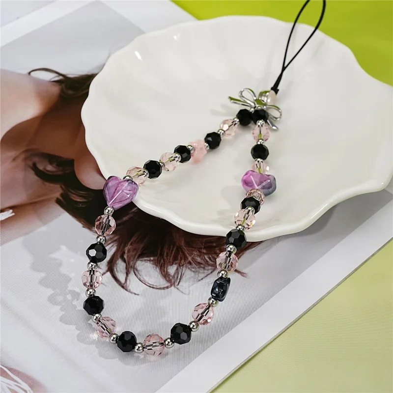 17cm Phone Chain Charm Strap Crystal Heart Star Beads Phone Lanyard Wrist Strap