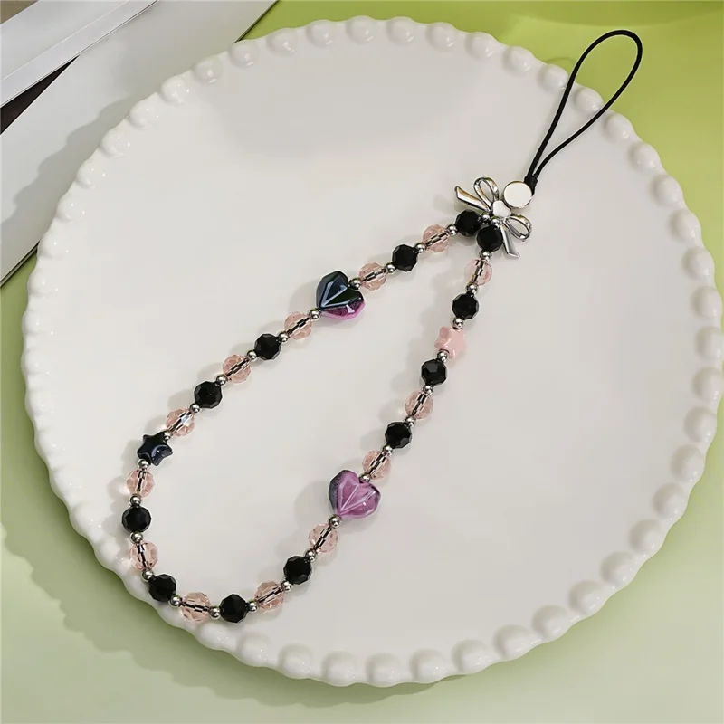 17cm Phone Chain Charm Strap Crystal Heart Star Beads Phone Lanyard Wrist Strap
