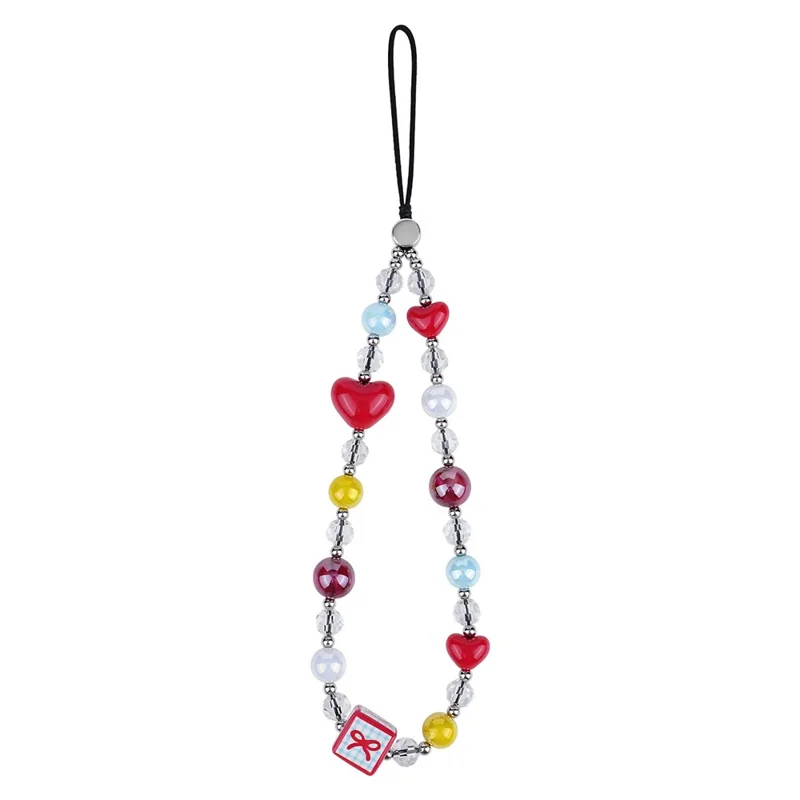17cm Heart Beaded Phone Chain Bracelet Anti-Lost Lanyard Wrist Strap for Phone Case