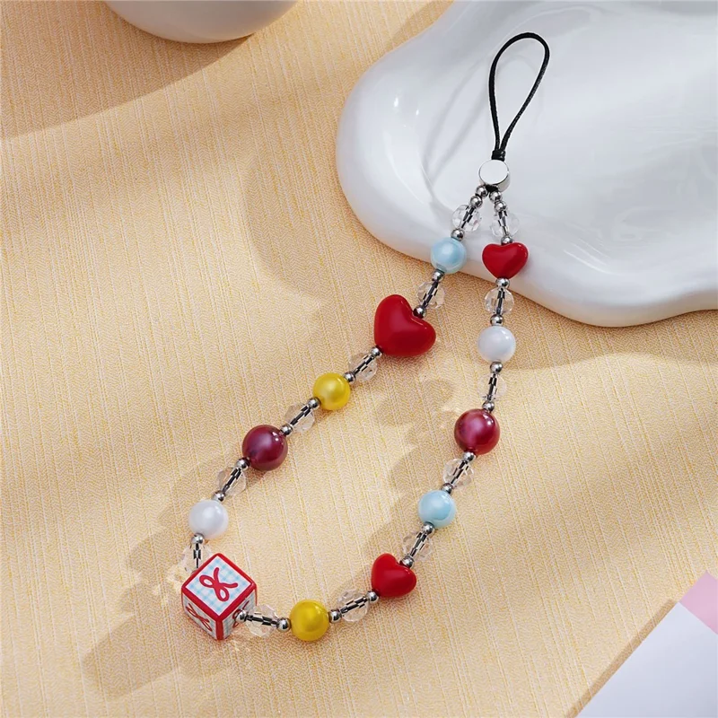 17cm Heart Beaded Phone Chain Bracelet Anti-Lost Lanyard Wrist Strap for Phone Case