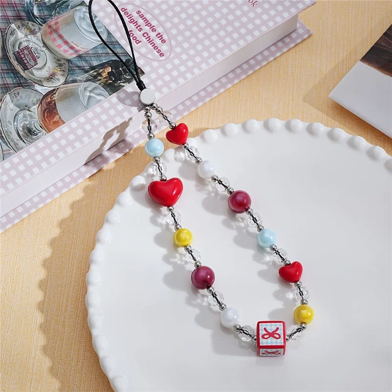 17cm Heart Beaded Phone Chain Bracelet Anti-Lost Lanyard Wrist Strap for Phone Case