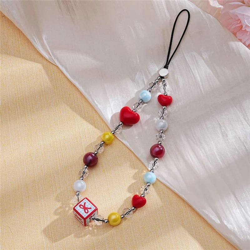 17cm Heart Beaded Phone Chain Bracelet Anti-Lost Lanyard Wrist Strap for Phone Case