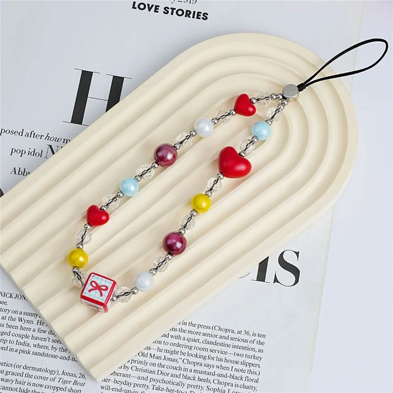 17cm Heart Beaded Phone Chain Bracelet Anti-Lost Lanyard Wrist Strap for Phone Case