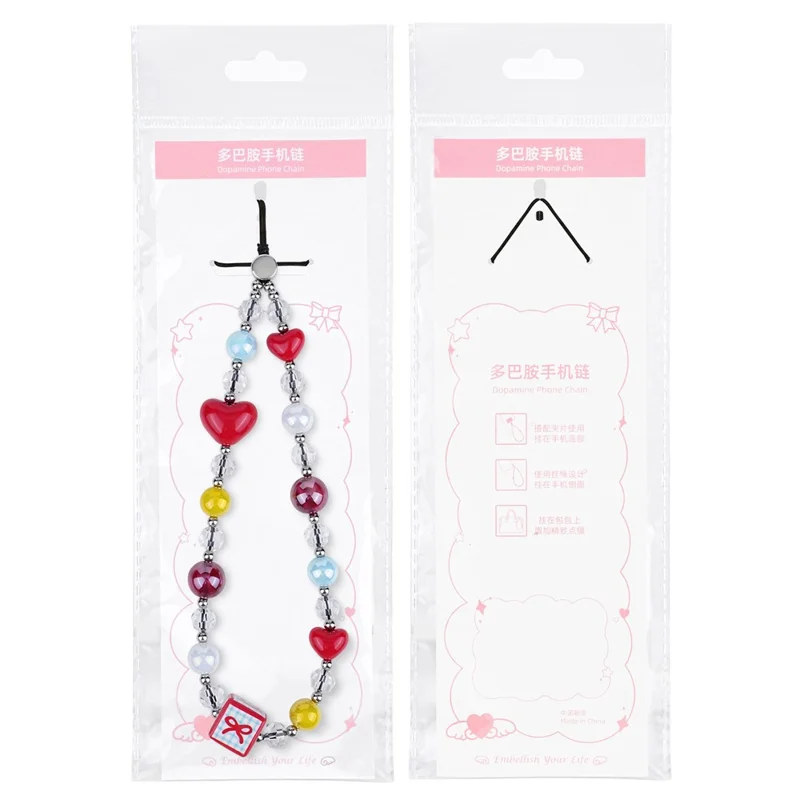 17cm Heart Beaded Phone Chain Bracelet Anti-Lost Lanyard Wrist Strap for Phone Case