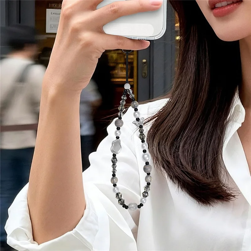 17cm Phone Chain Butterfly Pearl Beaded Lanyard Anti-Lost Phone Strap for Decorative Accessory