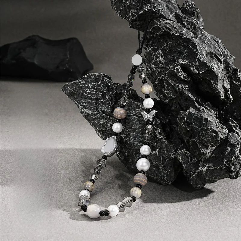 17cm Phone Chain Butterfly Pearl Beaded Lanyard Anti-Lost Phone Strap for Decorative Accessory