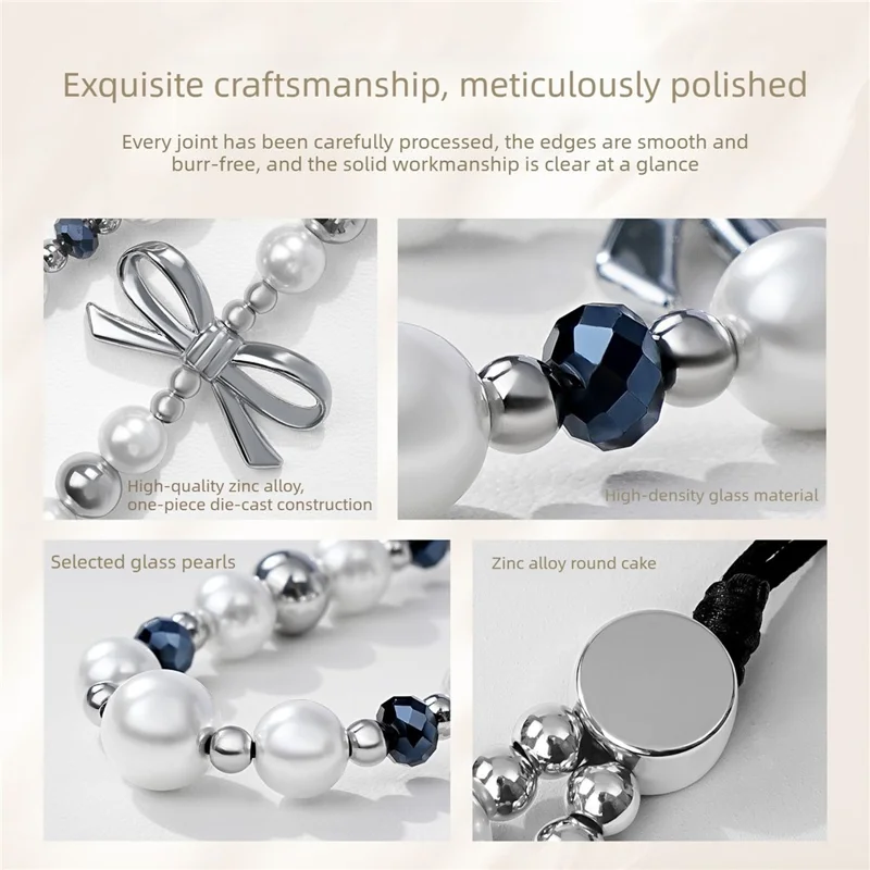 17cm Double Bow Pearl Beaded Phone Charm Lanyard Chain Anti-Lost Wrist Strap Phone Bracelet Keychain