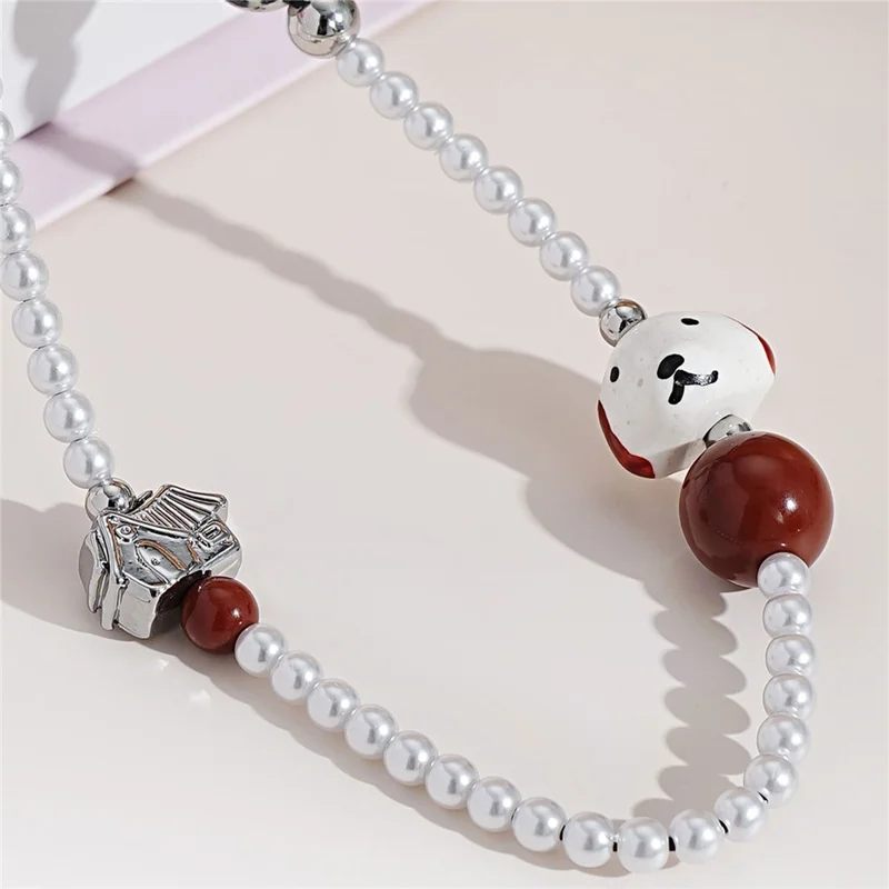 17cm Phone Chain Strap with Cute Dog Charm Pearl Beads Anti-Lost Phone Lanyard Wrist Strap